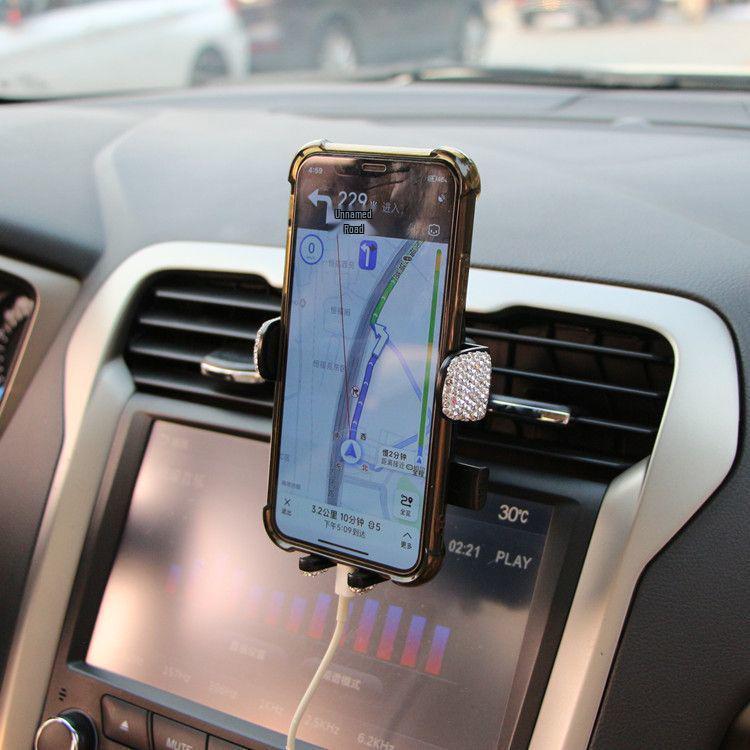 Rhinestone Horizontal Car Phone Holder with Suction Cup for Center Console Navigation