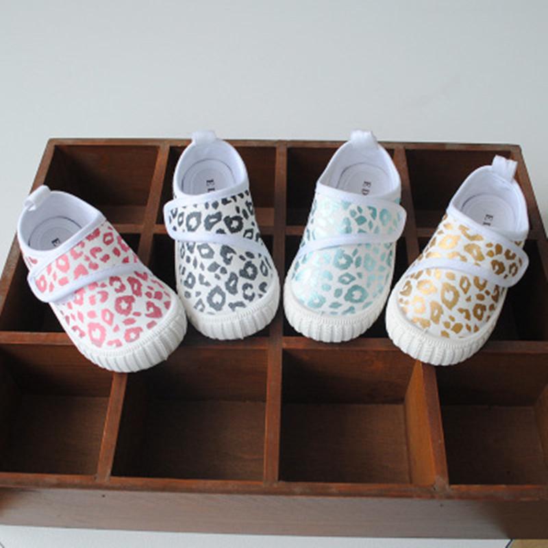 Scarpe di Tela Unisex per Bambini Primavera Stampa Leopardo Metallica Scarpe Casual Luminose Punta Rotonda Antiscivolo