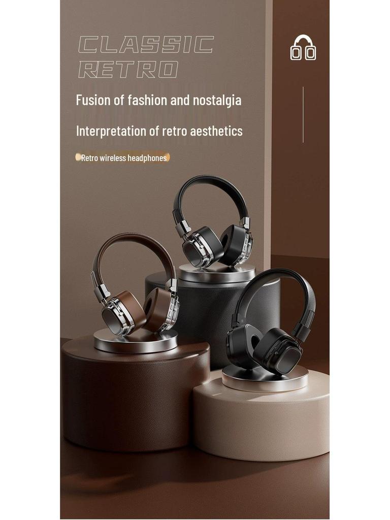 American Retro Style Over-Ear Headphones with Heavy Bass, Bluetooth 5.3 Wireless Headset