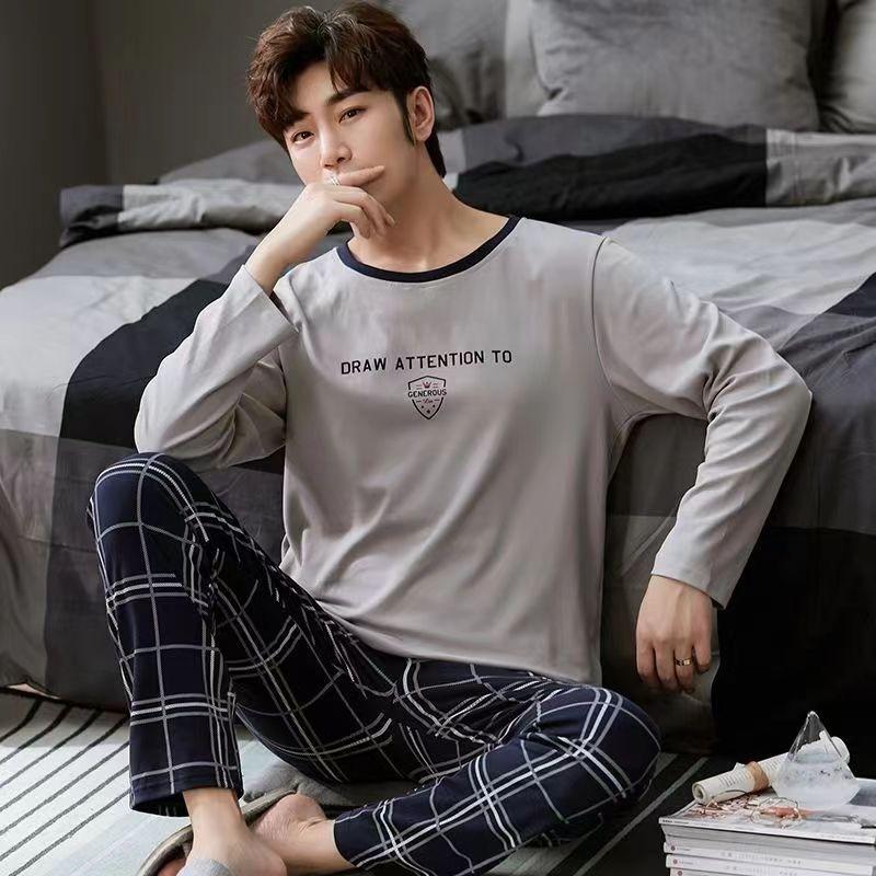 Pajamas Men Long Sleeves and Trousers Spring and Autumn Style Simple and Breathable Nightwear Student Youth Loungewear Sleepwear