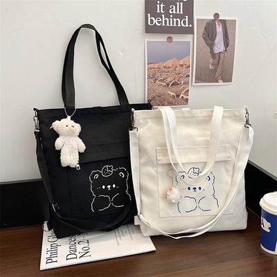 Bear Printed Shoulder Bag Jk Hand Carry Backpack Cartoon Student Canvas Bag Wholesale Simple Large Capacity Bag Female