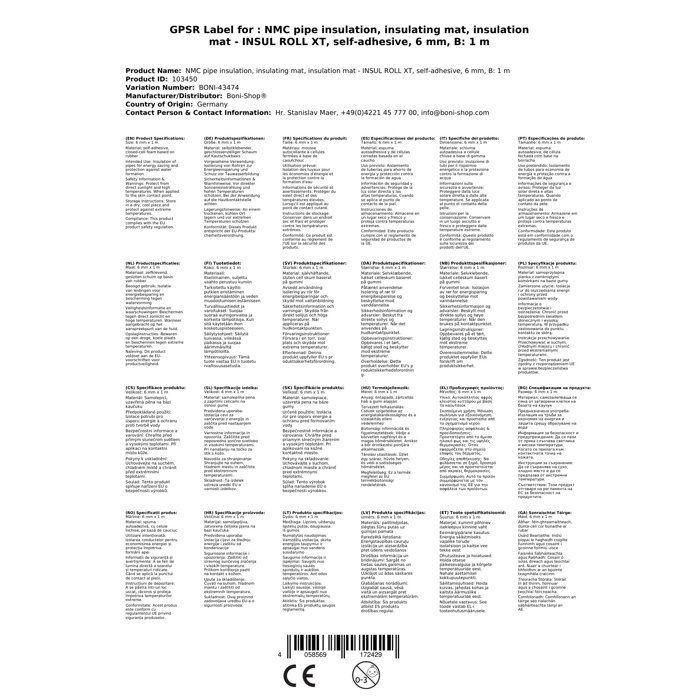 Self-Adhesive Pipe Insulation, 6 Mm X 1m Insulating Foam, INSUL ROLL XT