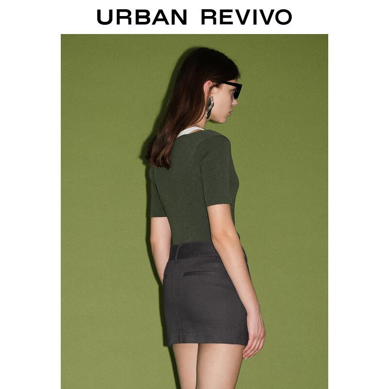 UR Women's 2024 Spring Color-Blocked Faux Two-Piece Short Sleeve Knit Top