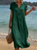 Summer European and American New Seaside Vacation White Women's Casual Solid Color Cotton and Linen Dress Mixed Batch