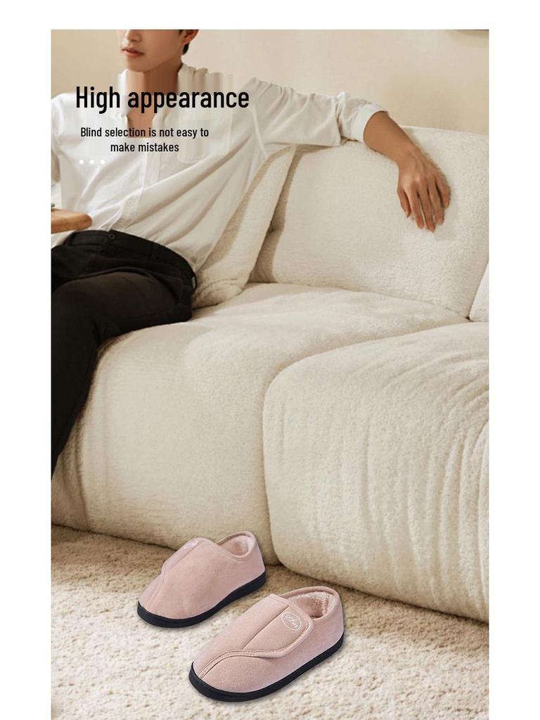 Unisex Winter Indoor Fluffy Non-slip Velcro Slippers with Plush Lining