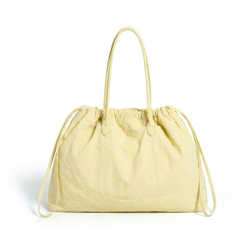 Fashion Nylon Tote Bag with Drawstring Solid Color Women s Shoulder Bag Lightweight Simple Tote Handbag Work Travel Shopping жёлтый