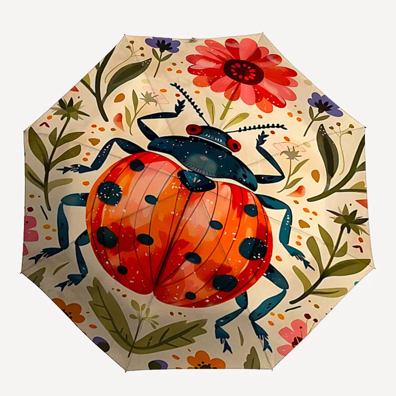 

Ladybug Floral Print Automatic Opening Folding Umbrella with 8-Bone Steel Frame - Perfect for Outdoor Use, Festive Gifts, Travel, Daily Use,