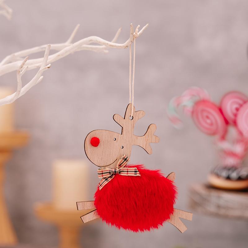 1PC Cute Christmas Tree Decor Xmas New Year Xmas Party Decor Wooden Plush Deer Pendant