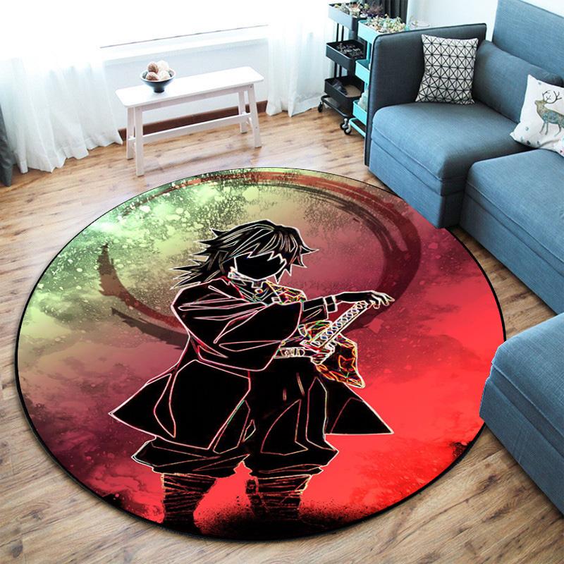 Classic Japanese-style Cartoon Demon Slayer Round Rug, Home Soft Decorative Anti-slip Yoga Mat and Chair Mat, Outdoor Floor Mat Carpet K17