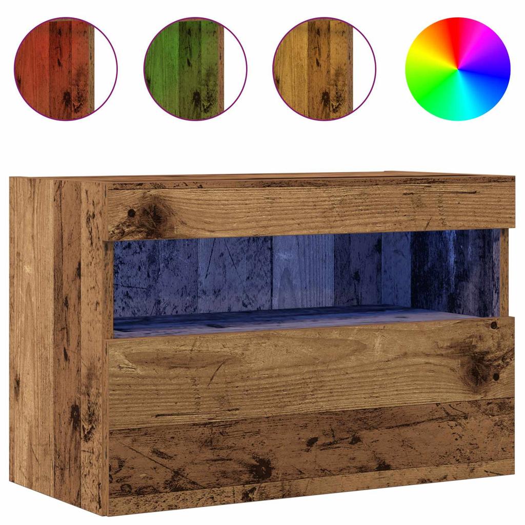 Wall Mounted TV Cabinet with LED Vintage Wood Finish 60 x 30 x 40 cm Engineered Wood
