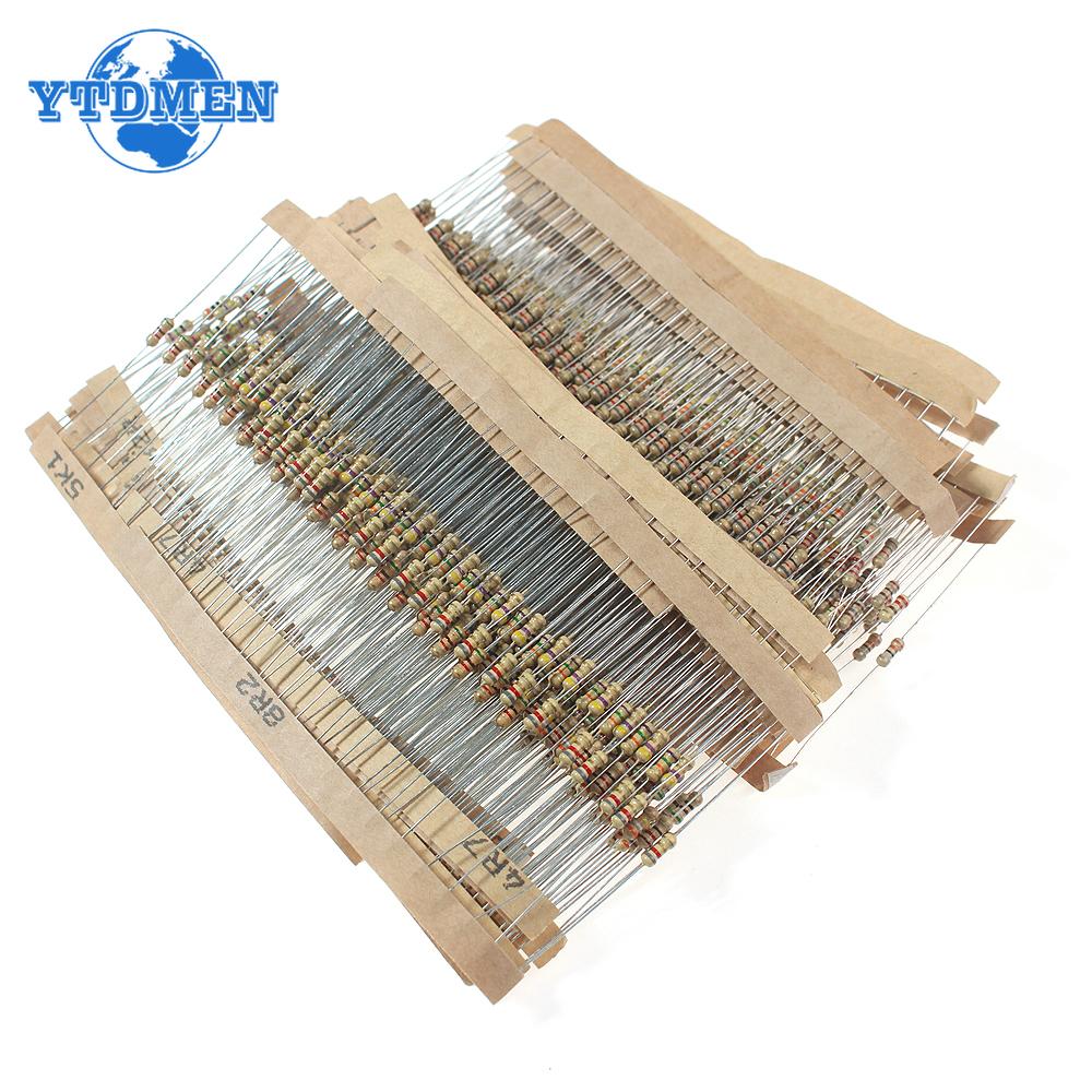 1000pcs Carbon Film Resistors 1/4W 5% 1.8K 2.2K 4.7K 5.1K 51K 75K 120K Ohm Resistance 2.2R-2.2M 0.25W Resistor Assorted Set Kit