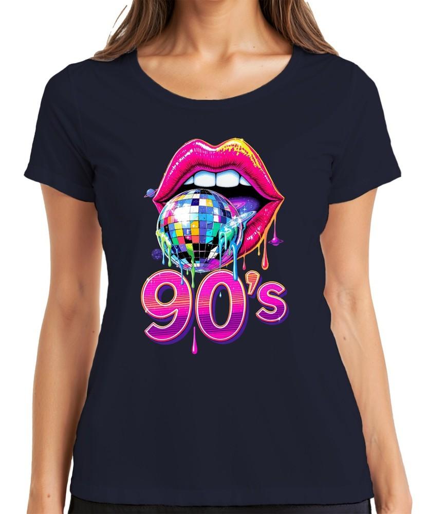 90s Disco Ball Lips Pop Art Neon Retro Party Gift Ladies TShirt S