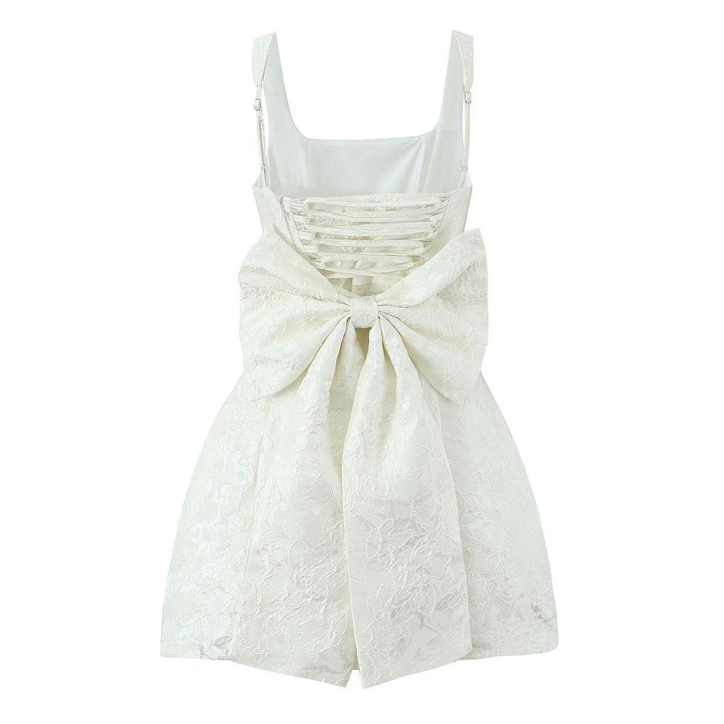 2025 Summer French Style Jacquard Camisole Dress with Butterfly Knot Skirt