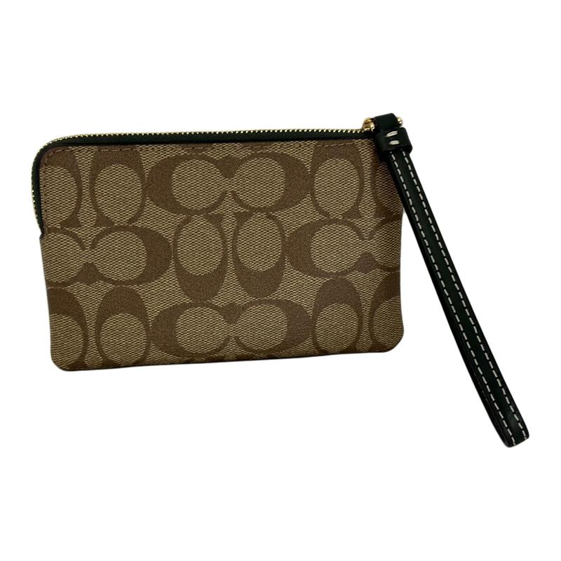 COACH Corner Zip 16 Classic Old Flower Printed Zipper Closure Coated Canvas and Leather Wrist Bag Clutch Small Women's Khaki