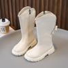 Kids Princess Boots with Sweet Back Bows Girls Boots Round Toes Soft Bottom Autumn Children Mid-calf Boots