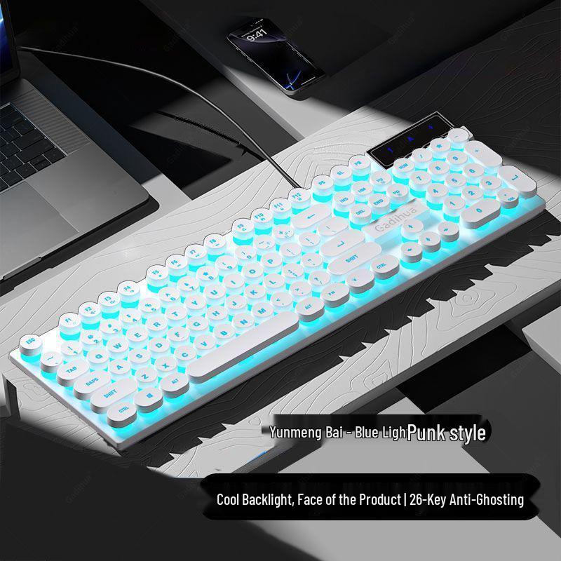 Retro Punk Wired Mechanical-Feel Silent Keyboard for Gaming & Office Use