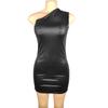 Sexy Diagonal Collar Imitation Leather Slim Bodycon Dress Women Sleeveless Non Leather Skinny Dress Elegant Club Party Vestidos