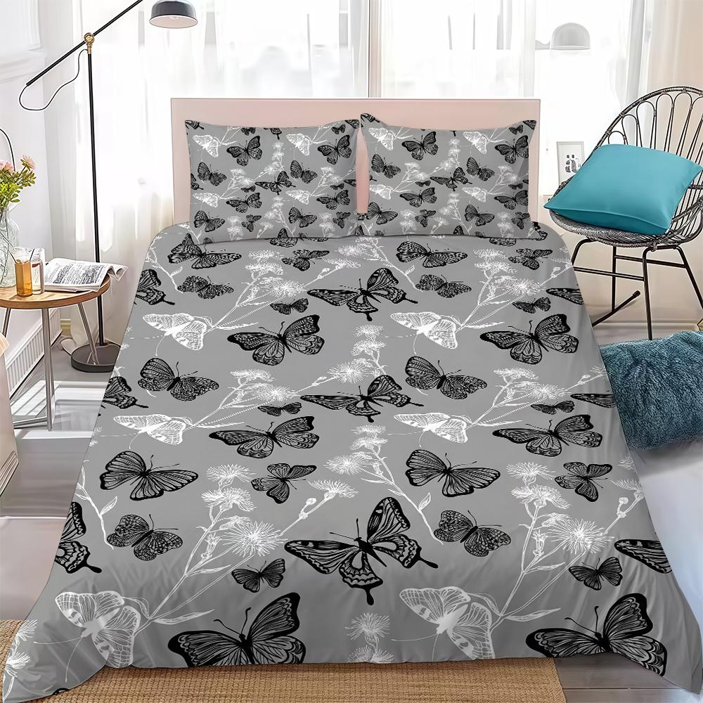 

Kuup Printed Butterfly Duvet Cover Set Home Style Bedding Soft Laundry Cotton Bed 3 Piece Set Student Dormitory Gift 135x200cm
