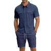 Men's Linen Solid Color Casual Holiday Shirt and Shorts Set