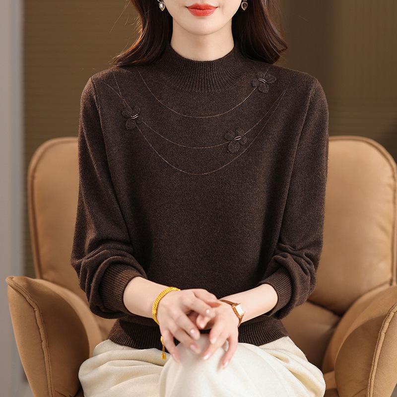 Winter-Strickpullover mit halbem Kragen für Mütter - Vielseitiges Herbst-/Winter-Pullover-Oberteil für Frauen mittleren Alters und ältere Frauen