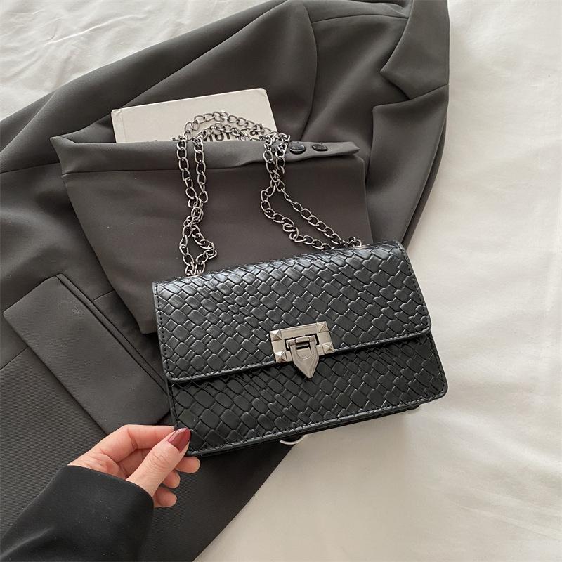 2025 Summer New Chain Small Square Bag Street Trend Stone Pattern Messenger Women's Bag Fashion Zipper Buckle Square Bag