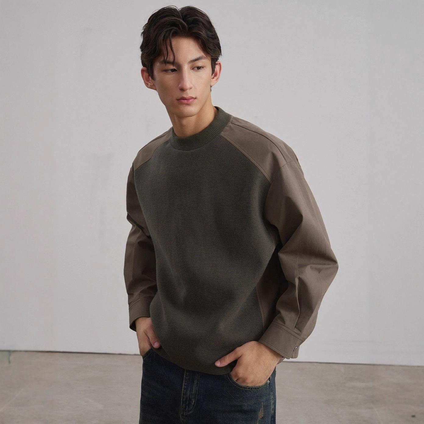 Men s Trendy Color Block Round Neck Hoodie - Spring/Autumn Casual Patchwork Shirt XXXL