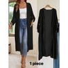 Women's Open Front Long Sleeve Maxi Cardigan Loose Solid Polyester Lightweight Cover Up Long Duster Outerwear With Side Pockets