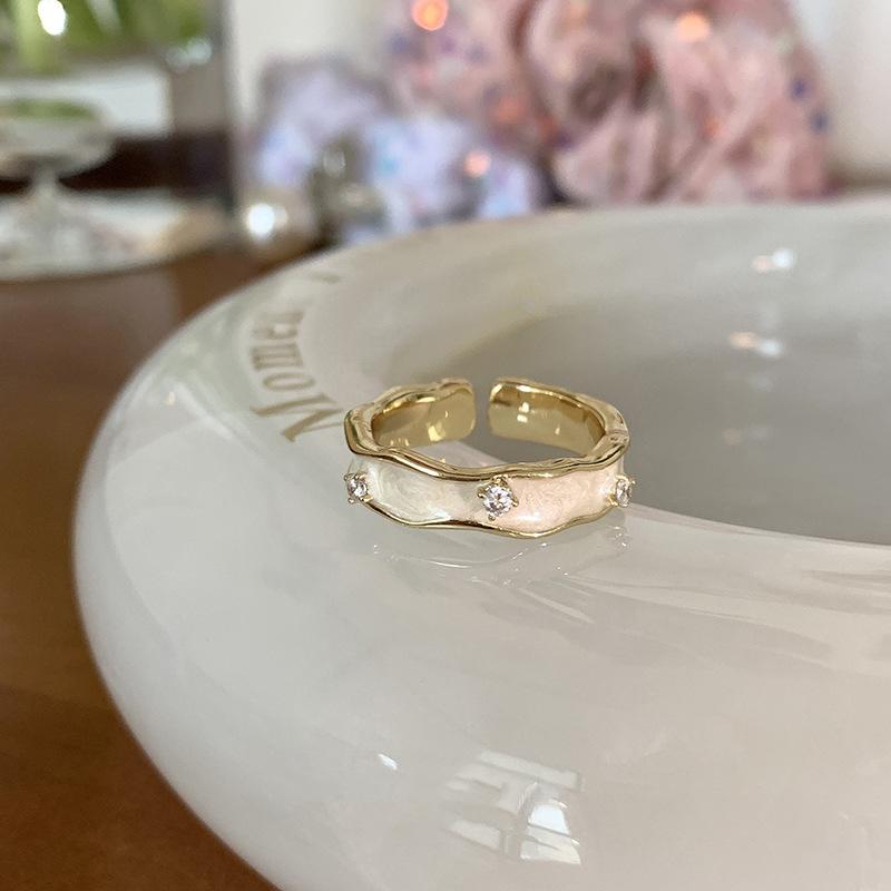Kupferbeschichteter Kaninchenperlen-Emaille-Ring für Damen Mädchen Geschenk Kristall Grüne Blume Vergoldeter Schmuck Dropshipping