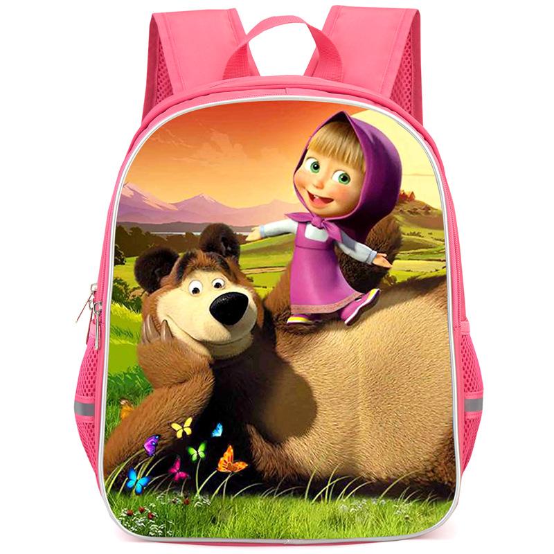 Masha And Bear School Bag Elementary School Cartoon High Definition Printing Large Capacity Zipper Oxford Lightweight Ridge Backpack
