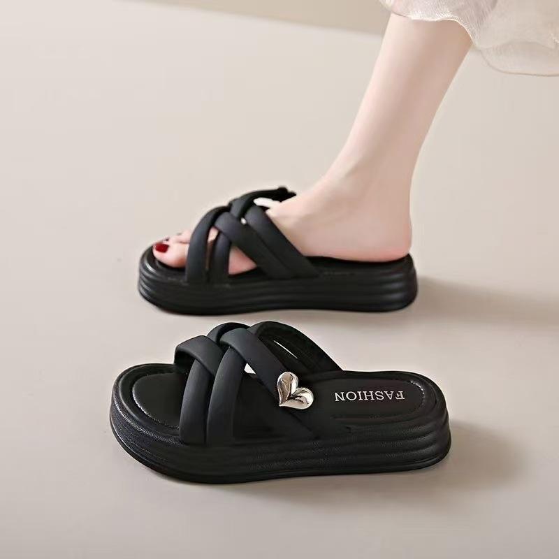

Outer slippers new summer pregnant women can wear one word with thick bottom versatile beautiful cool slippers 40 чёрный