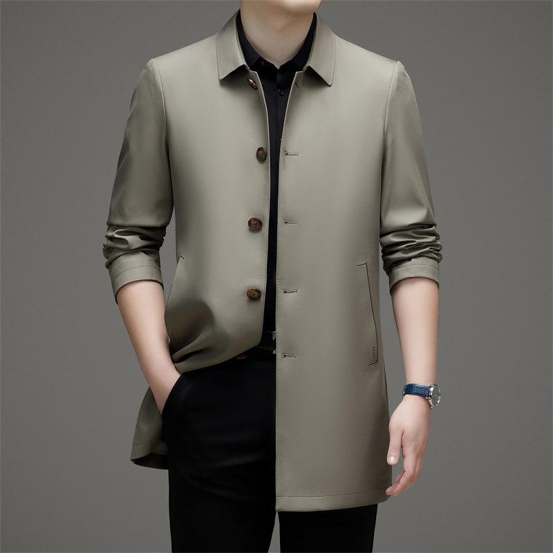 Lapel Jacket Men's Spring and Autumn Business Loose Casual Medium and Long Dad Coat High-end Middle-aged Trench Coat Top