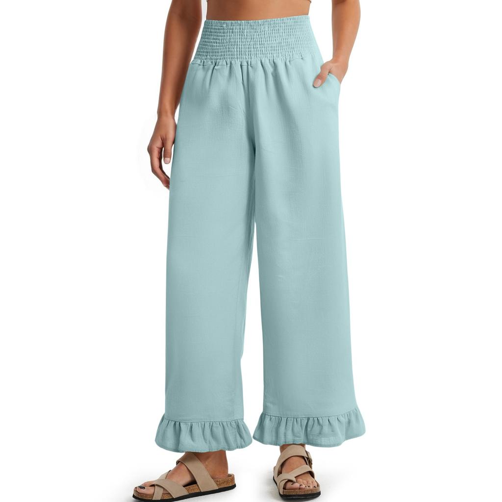 Womens Palazzo Pants Summer Casual Flowy Wide Leg Trousers Beach Travel Vacation Outfits