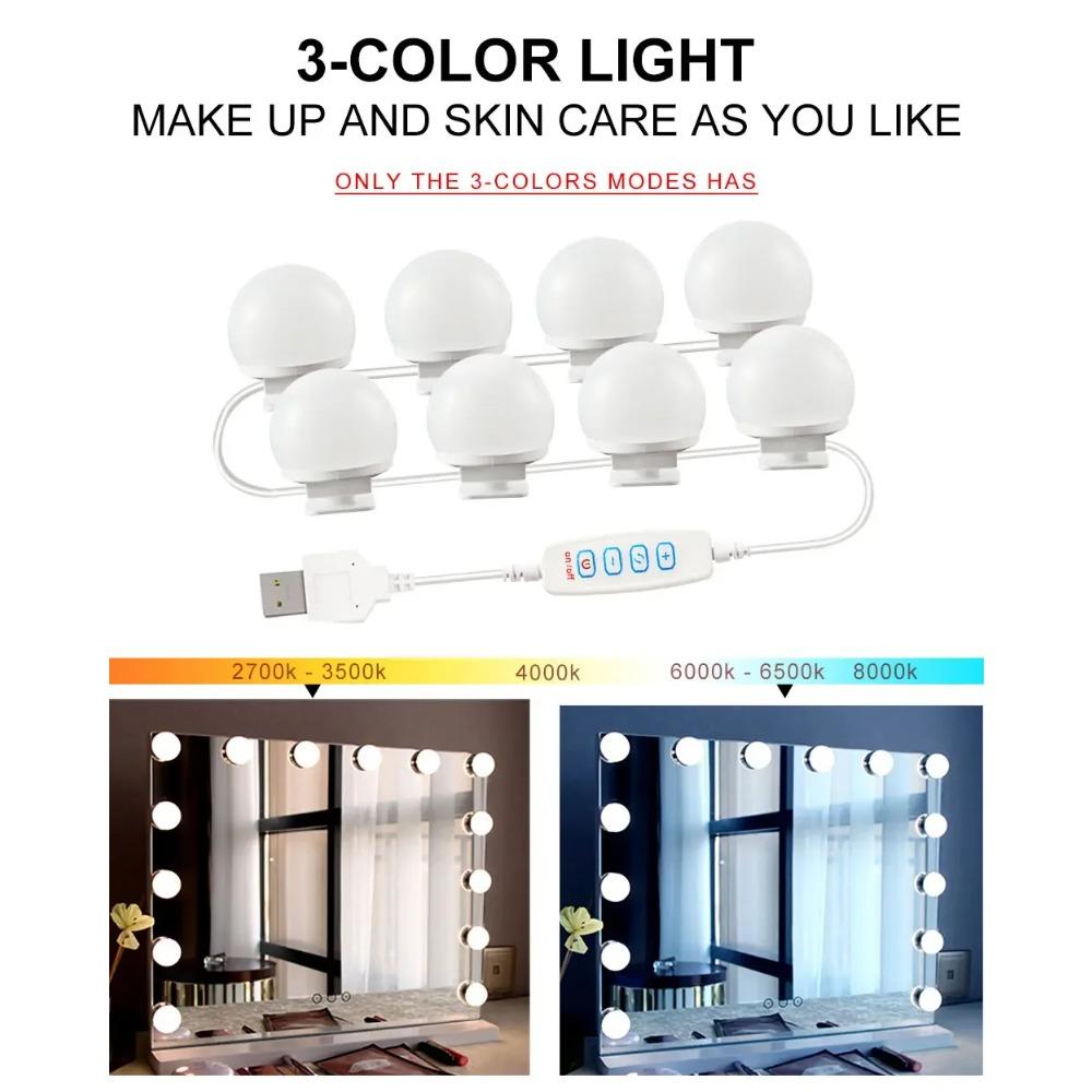 LED Vanity Lights USB Detachable Bulbs Makeup Mirror Lamp for Dressing Table Cosmetic Lighting with Dimmable Brightness