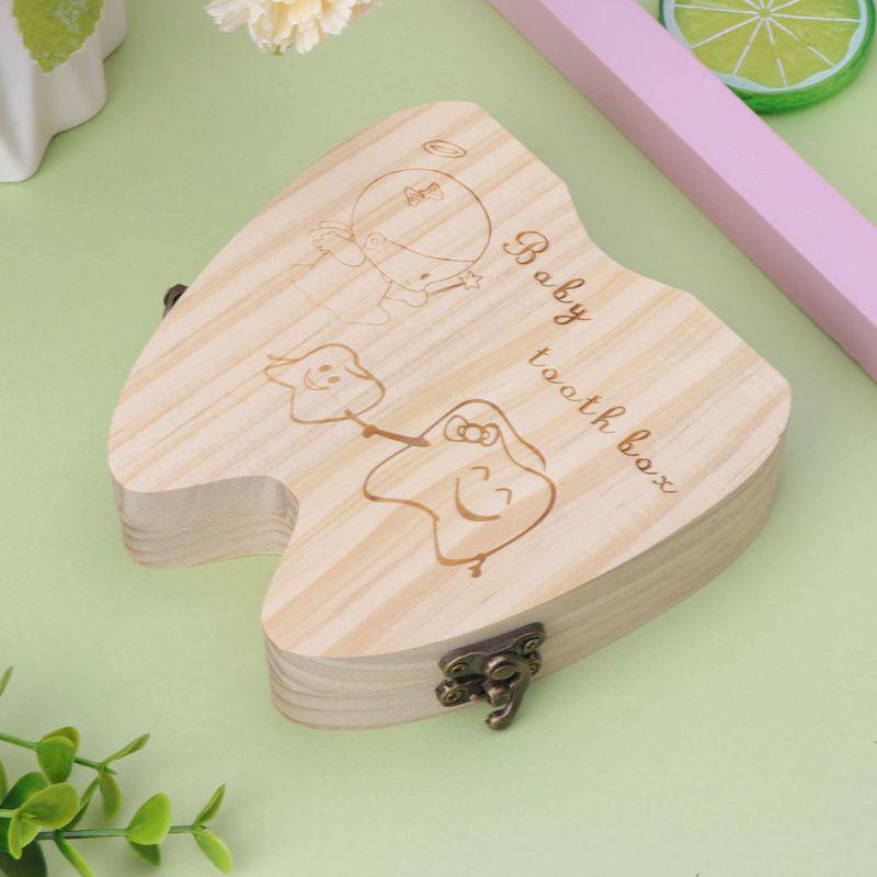 Baby Tooth Box Wooden Milk Teeth Organizer Storage Boys Girls Save Souvenir Case