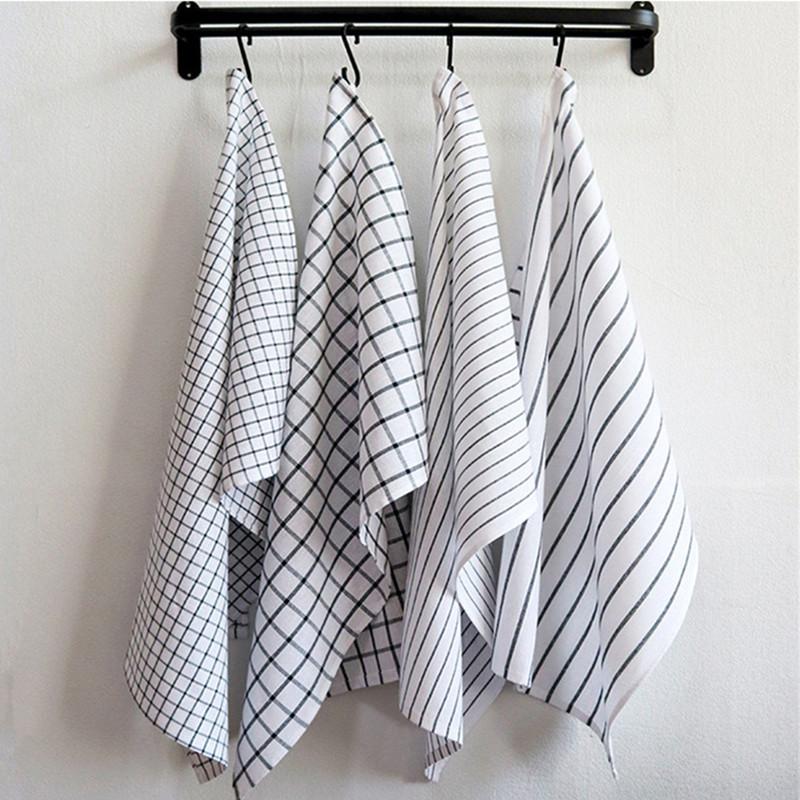 1Pc 50x70cm White Black Plaid Striped Cotton Tea Towel Kitchen Table Napkin Cleaning Cloth New Year Party Gift