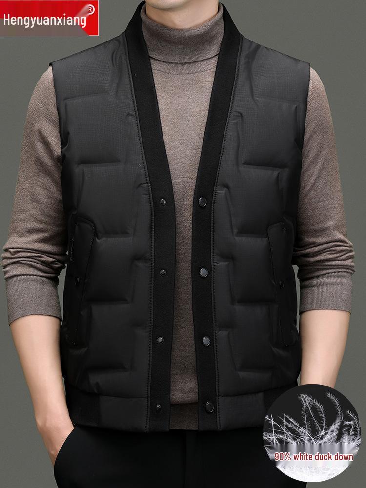 Men's Lightweight V-Neck Down Vest - Warm, Trendy, Plus Size Sleeveless Outerwear for Fall & Winter