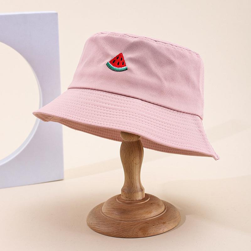 New embroidered fruit bucket hat female export double-sided can wear sunshade basin hat spot