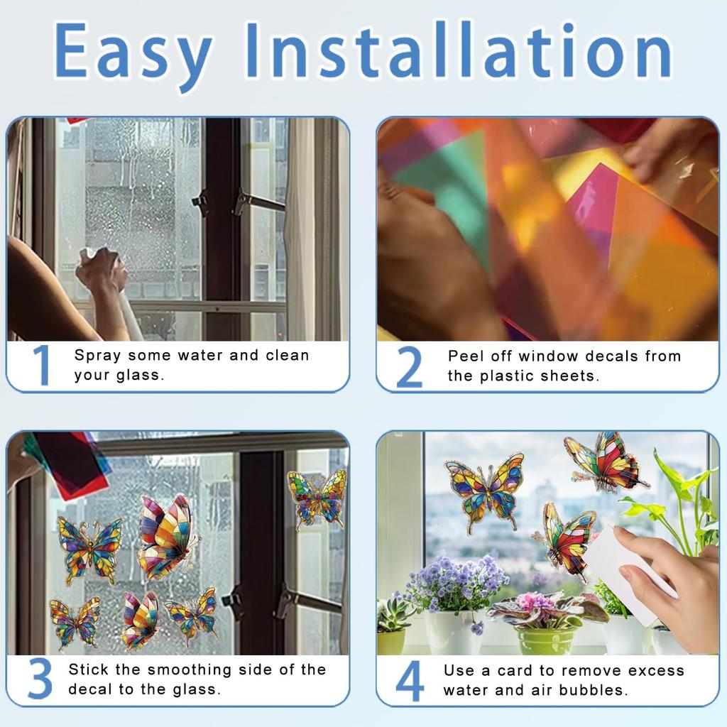 20pcs Window Decals for Bird Strikes, Anti Collision Window Clings, Rainbow Reflection Window Sticker, Butterfly Style Sun Catcher Stickers for Glass