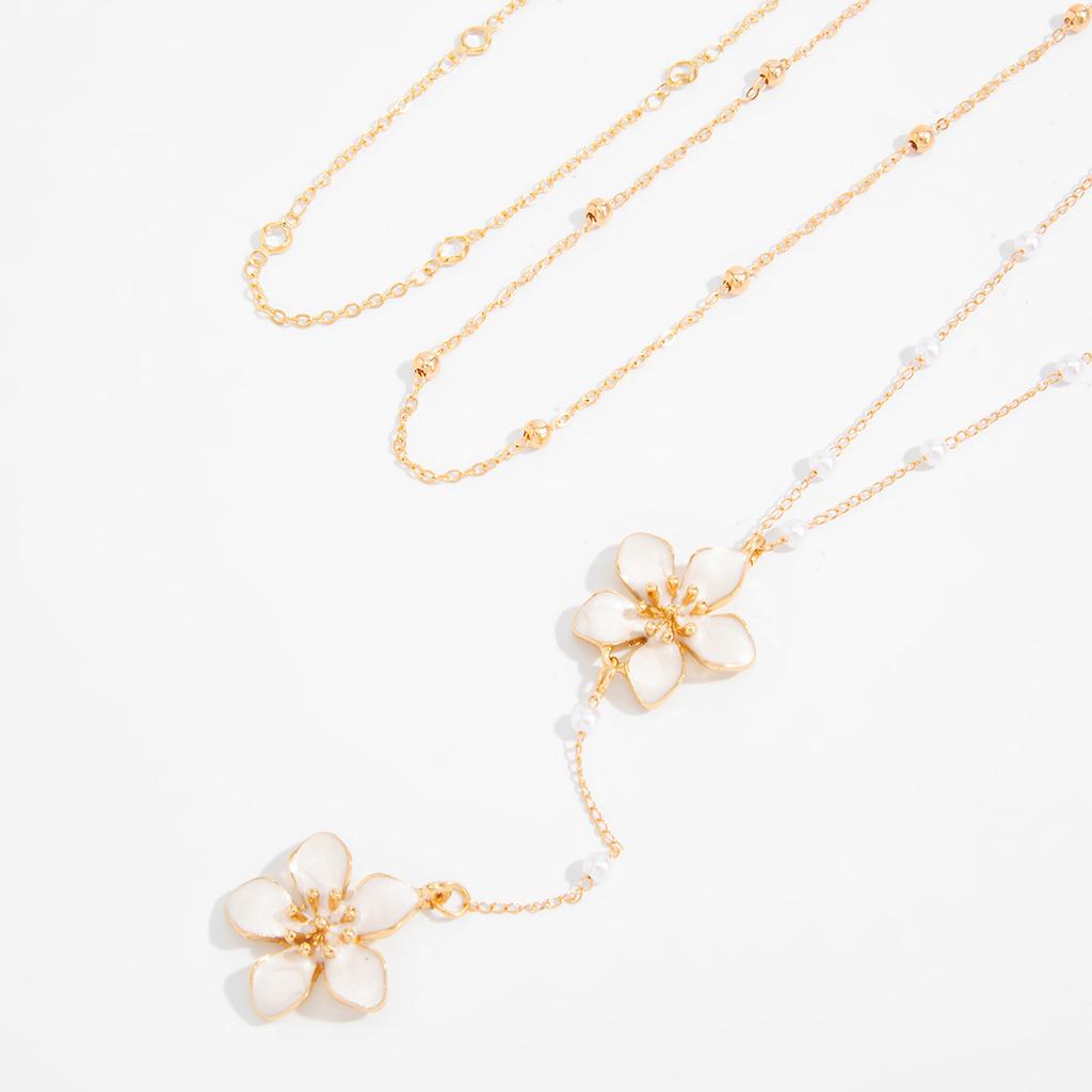 Vintage Drip Oil Flower Pendant Necklace for Women Boho Imitation Pearl Beads Choker Girls Party Jewelry Accessory