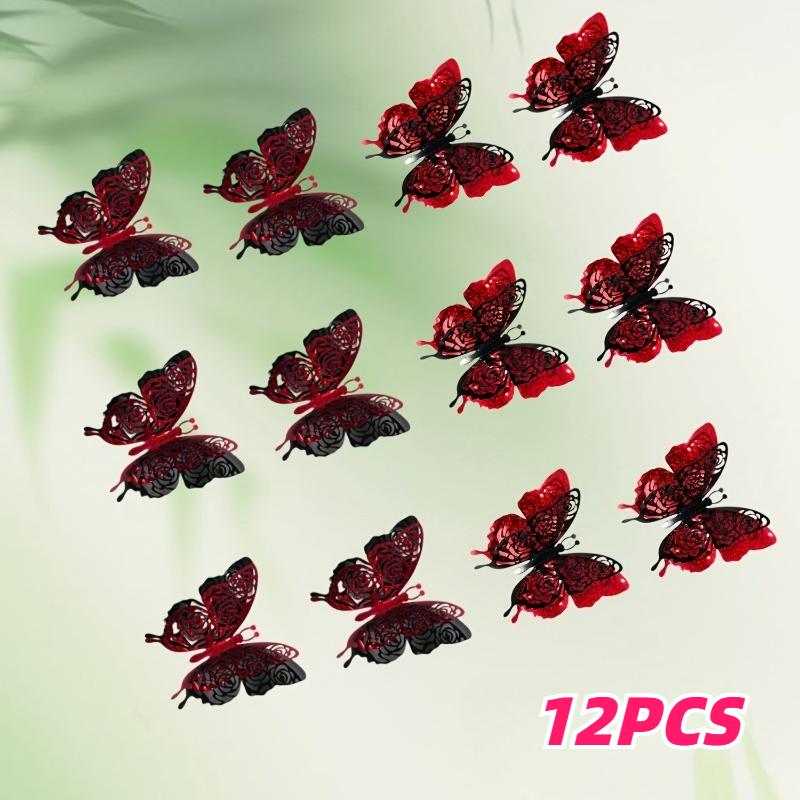 

12/24pcs 3D Double-Layer Butterfly Wall Stickers Self-Adhesive Disposable Wall Decals for Living Rooms Bedrooms for Mural Decor