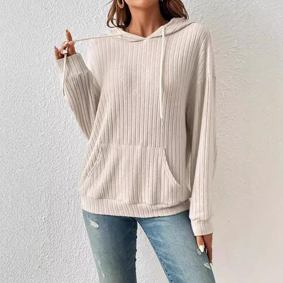 Dámské mikiny Základní jednobarevné pulovry Ležérní topy s dlouhým rukávem Lehký svetr s kapsou