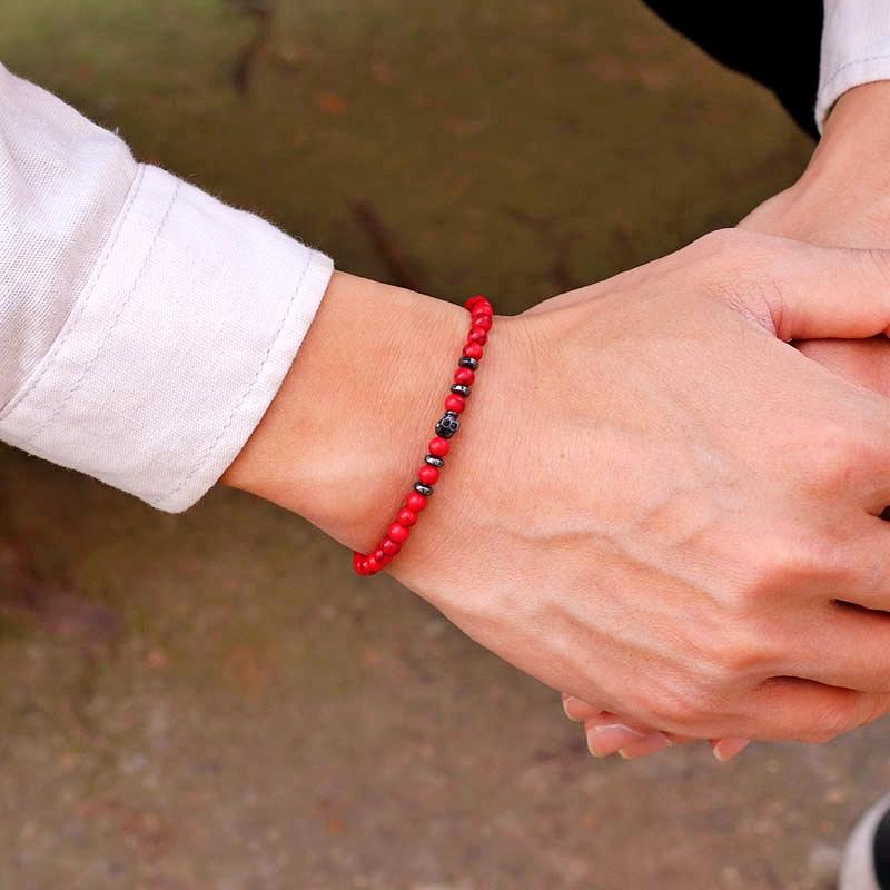 New Gothic Skull Bracelet For Men 4mm Stone Braclet Natural Tiger Eyes Volcanic Rock Braslet Seed Beads Brazalete Pulsera Homme