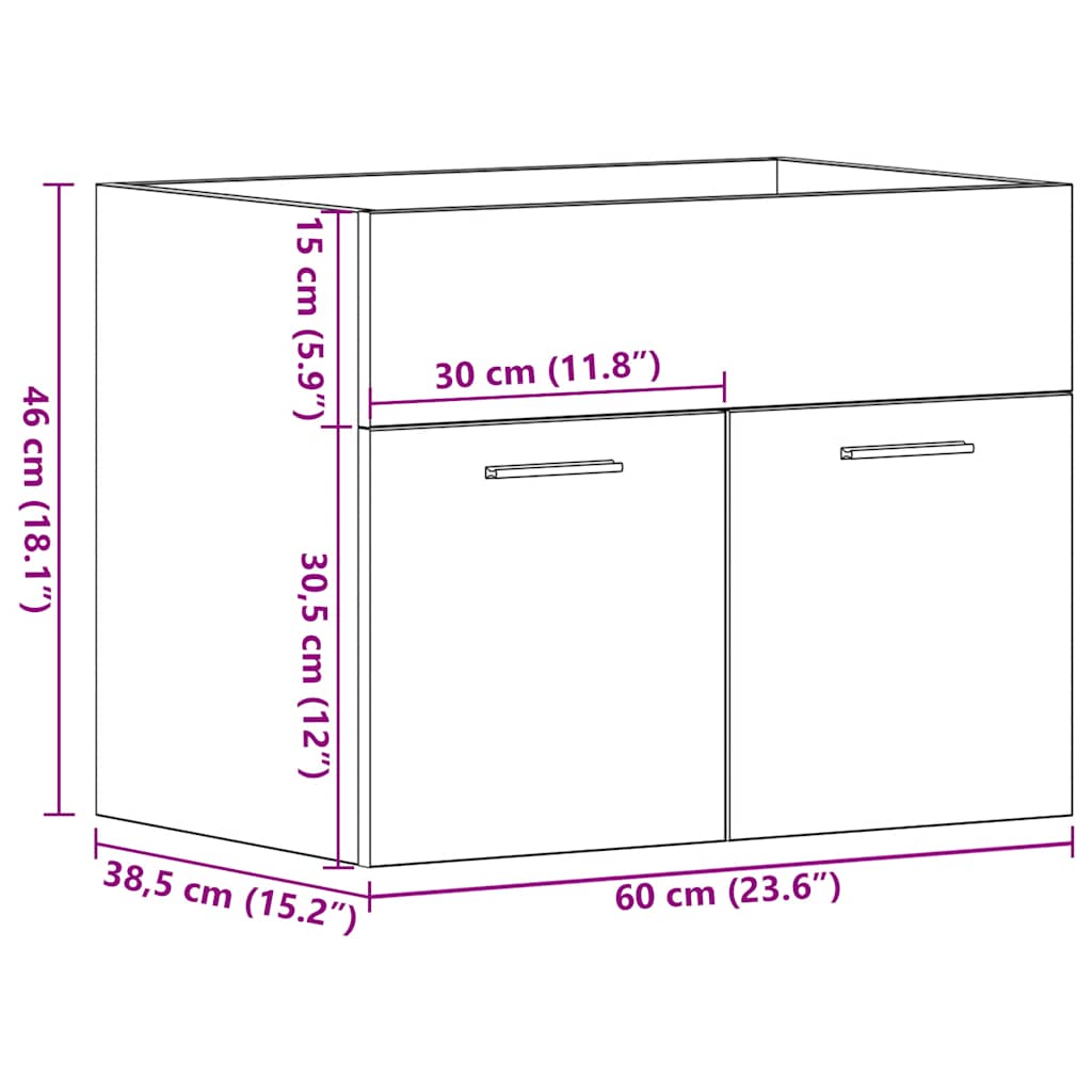 Artisan Oak Bathroom Vanity Cabinet 60 X 38.5 X 46 Cm