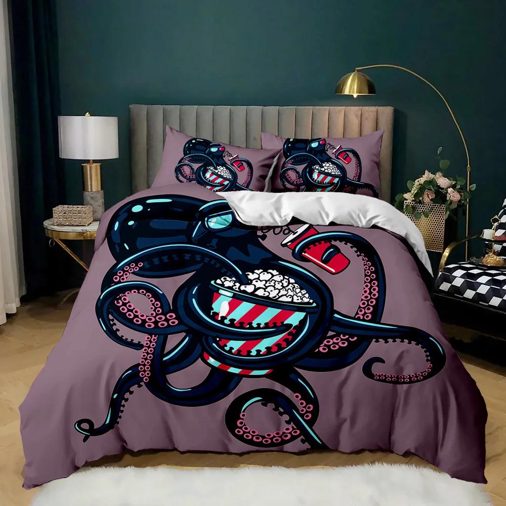 Octopus Duvet Cover Sealife Bedding Set Ocean Animal Comforter Cover Teens Adults Double Queen King Size Polyester Qulit Cover