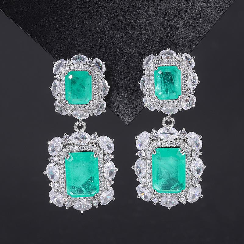 S111 Silver Needle European and American Popular Simulation Jewelry Accessories Set, Paraiba Three-piece Women's Set
