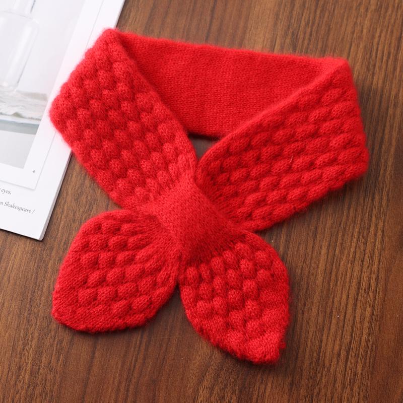100%Wool Women Bowknot Cross Knit Ring Scarves Fashion Autumn Winter Solid Color Elastic Soft Wollen Fake Collar Neck Warmers