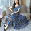 Fashion Dress Waist Yao Floral A Word Skirt Long Section Short Sleeve Big Swing Casual Women's Clothing