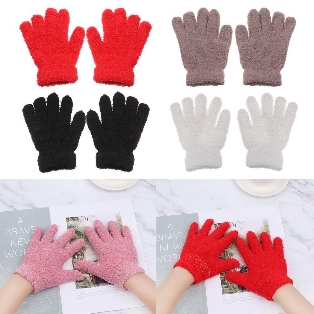 Sale 0-11 Years Old Soft Warm Baby Cartoon Full Fingers Kids Gloves Coral Plush Mittens Candy Color