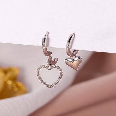 925 Sterling Silver Asymmetric Heart Hoop Earrings Female Light Luxury Party Jewelry