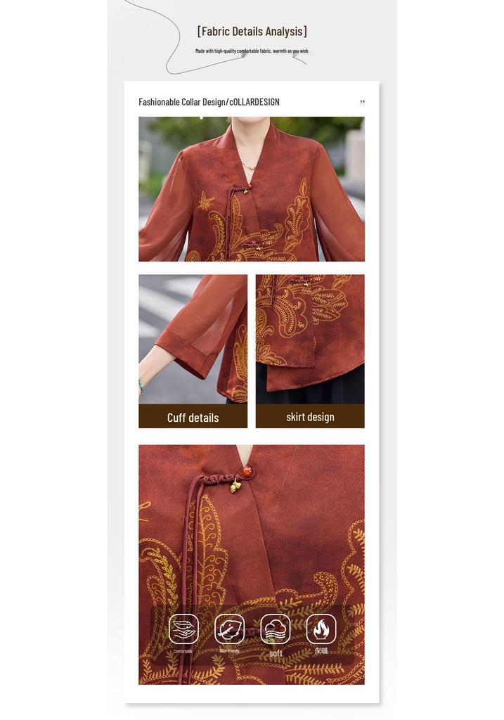 2026 Summer Slim-Fit Chiffon Blouse for Middle-Aged and Elderly Women - Chinese National Style